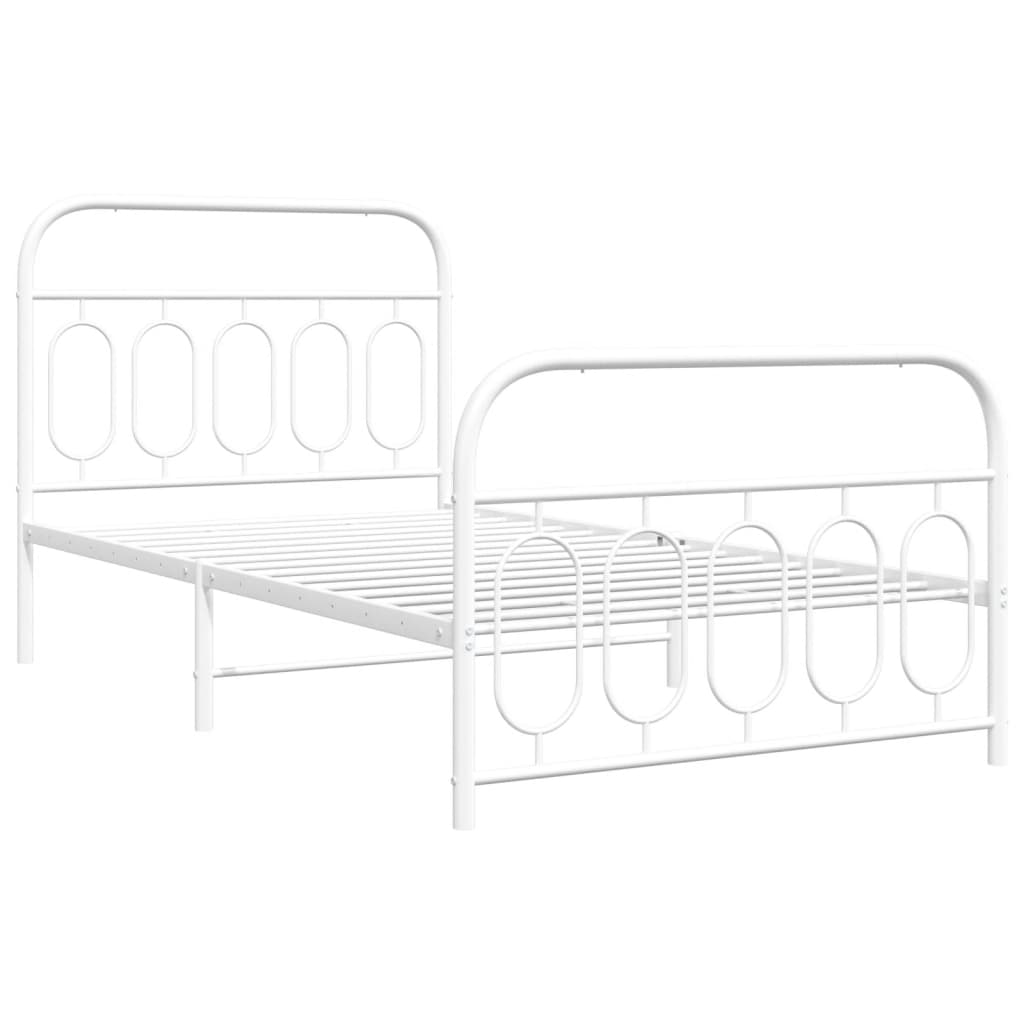 Metal Bed Frame without Mattress with Footboard White 100x190cm