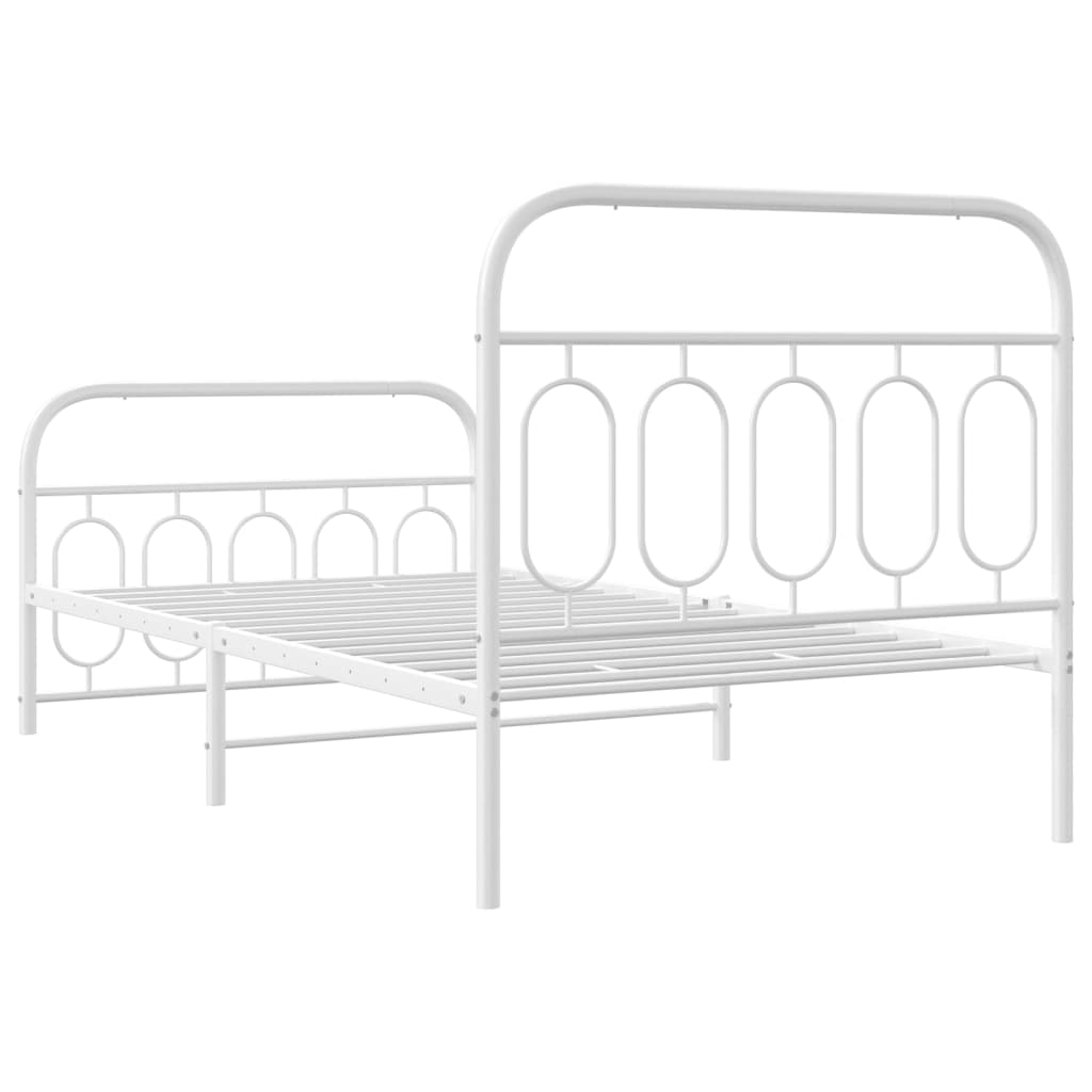Metal Bed Frame without Mattress with Footboard White 100x190cm