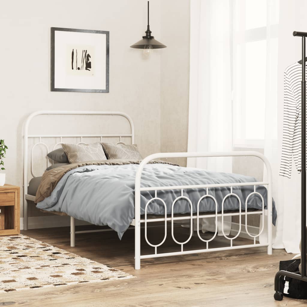Metal Bed Frame without Mattress with Footboard White 100x200cm