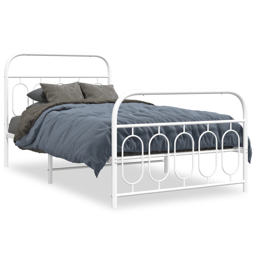 Metal Bed Frame without Mattress with Footboard White 107x203cm