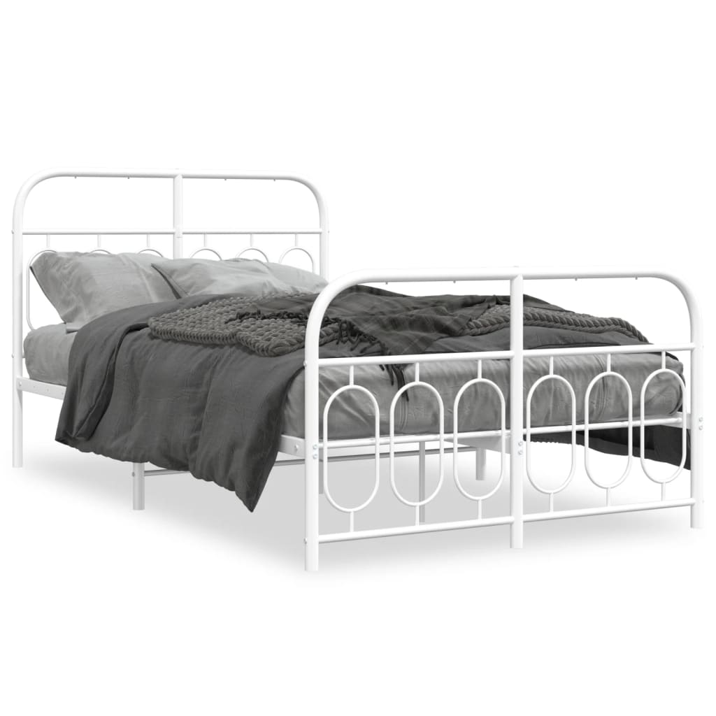 Metal Bed Frame without Mattress with Footboard White 120x190cm