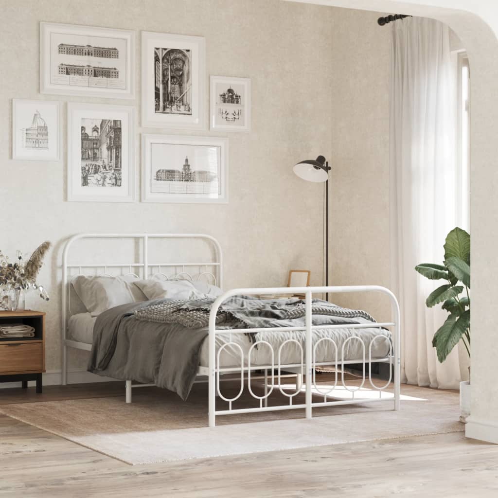 Metal Bed Frame without Mattress with Footboard White 120x190cm
