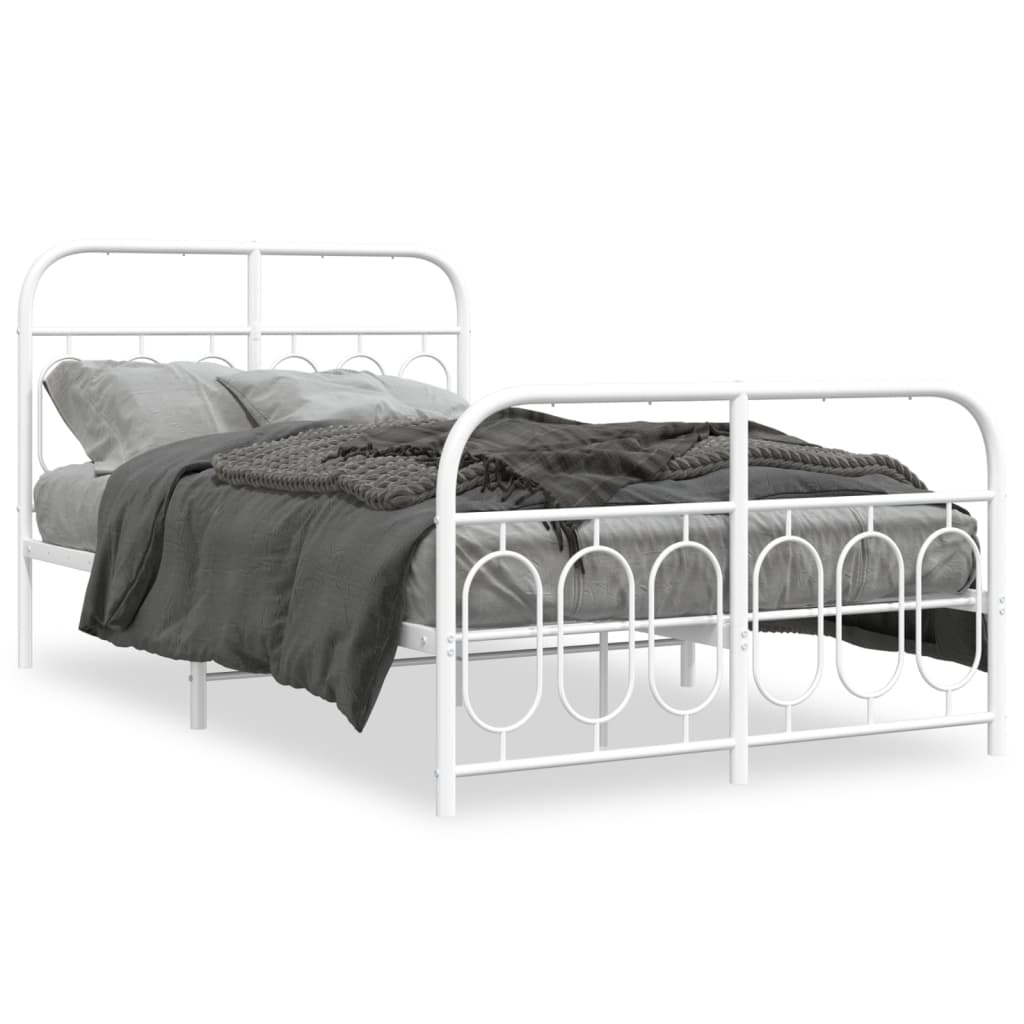 Metal Bed Frame without Mattress with Footboard White 120x200cm