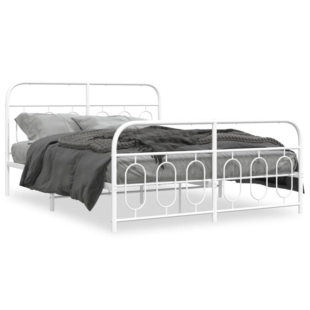 Metal Bed Frame without Mattress with Footboard White 135x190cm