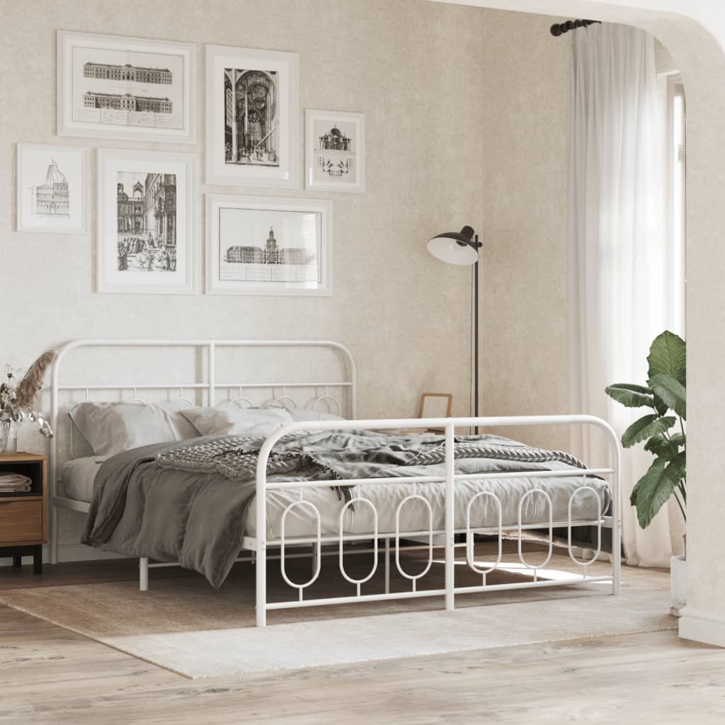 Metal Bed Frame without Mattress with Footboard White 135x190cm