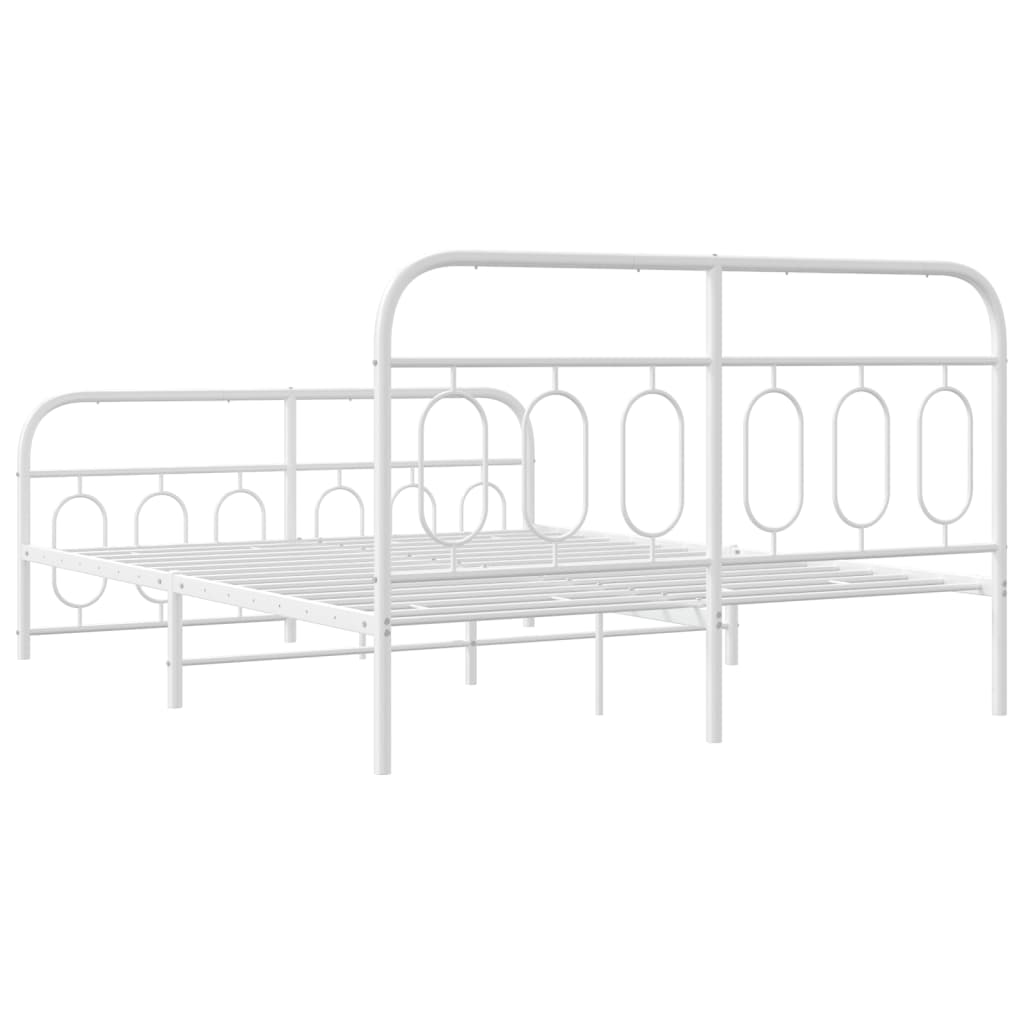 Metal Bed Frame without Mattress with Footboard White 140x190cm