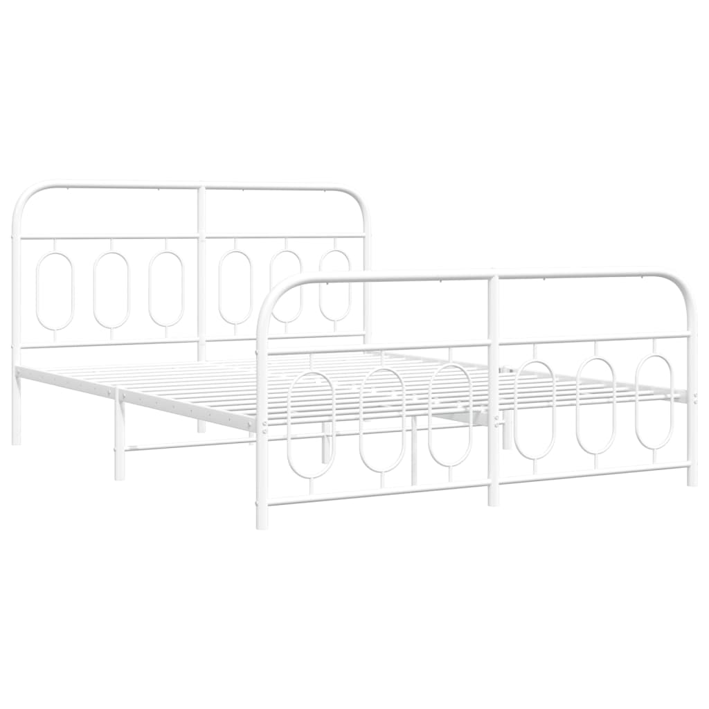 Metal Bed Frame without Mattress with Footboard White 140x200cm