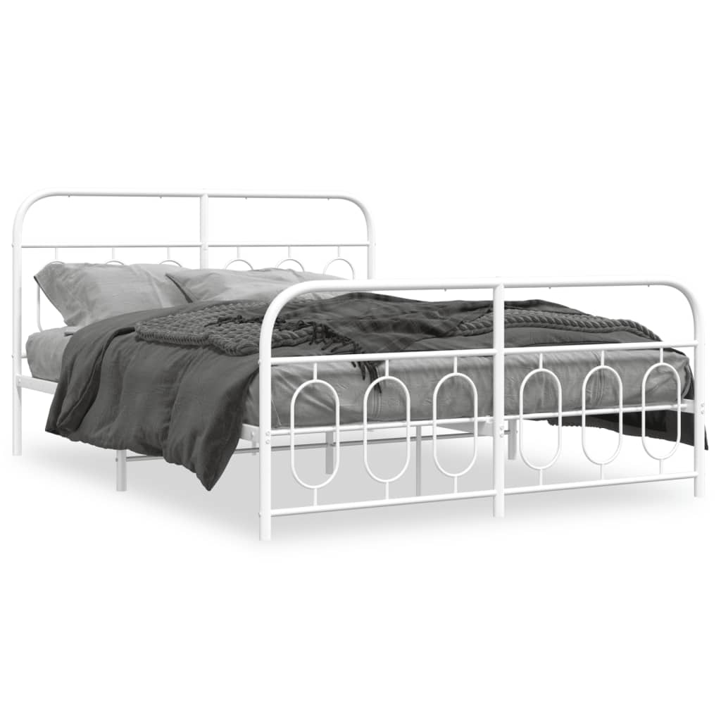 Metal Bed Frame without Mattress with Footboard White 150x200cm