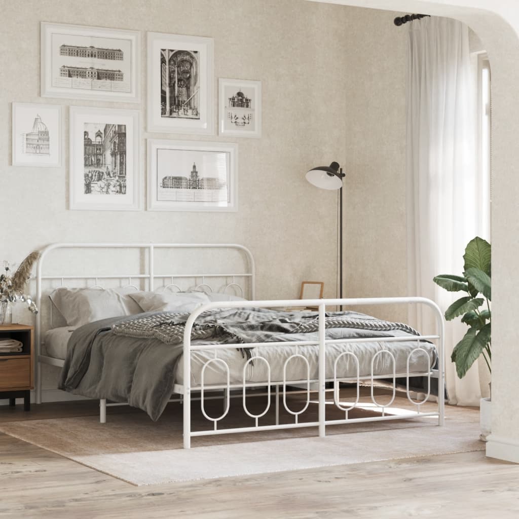 Metal Bed Frame without Mattress with Footboard White 150x200cm