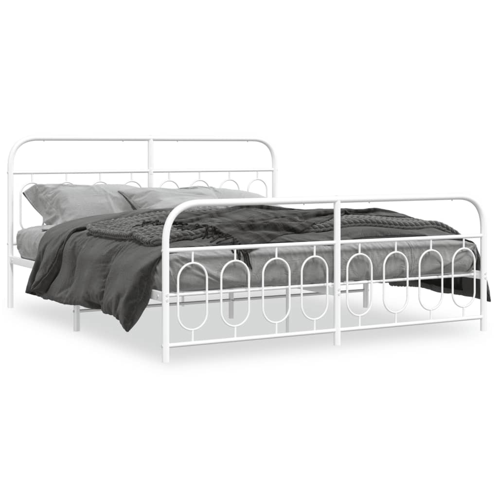 Metal Bed Frame without Mattress with Footboard White 160x200cm