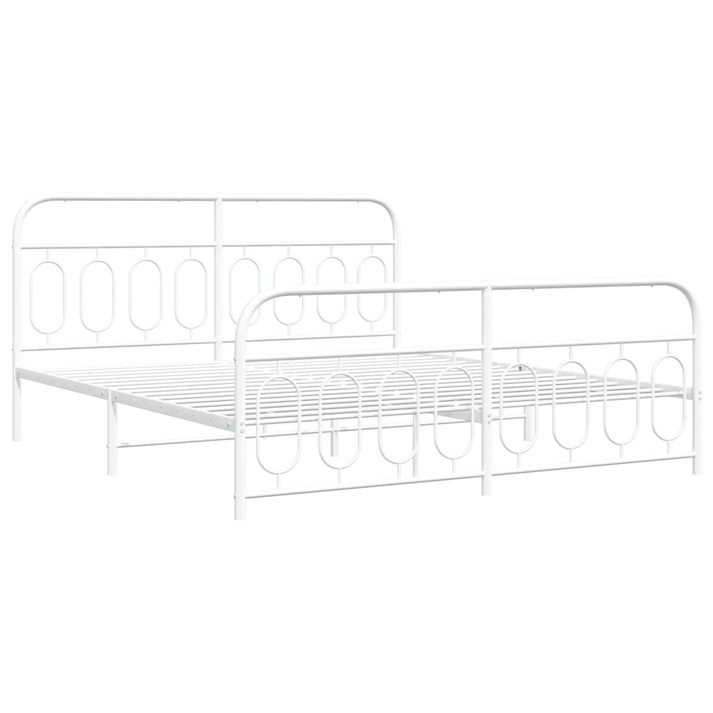 Metal Bed Frame without Mattress with Footboard White 160x200cm