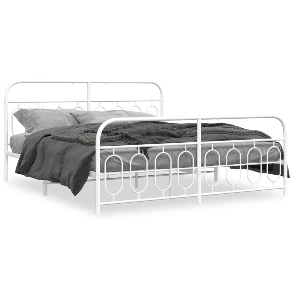 Metal Bed Frame without Mattress with Footboard White 180x200cm