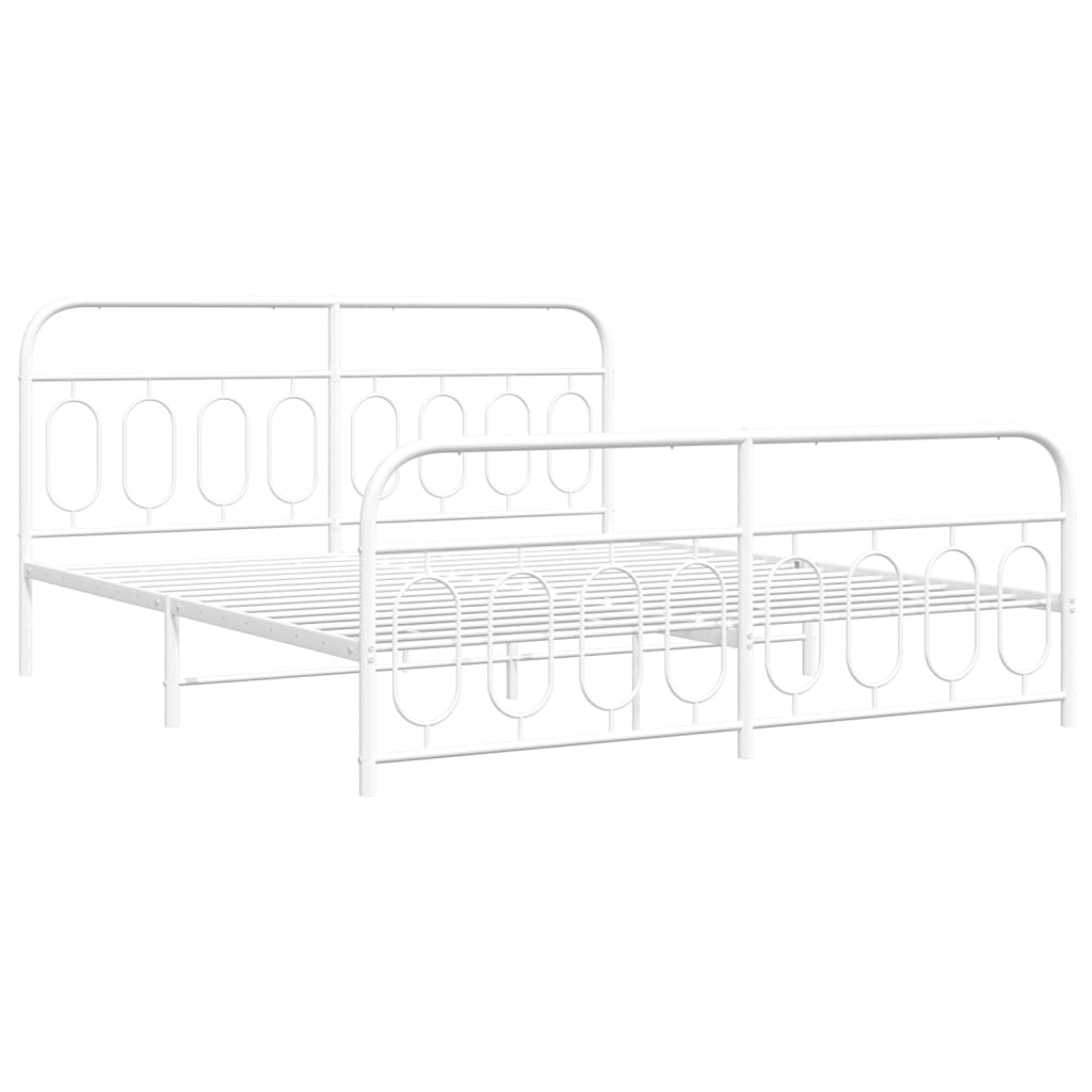 Metal Bed Frame without Mattress with Footboard White 180x200cm