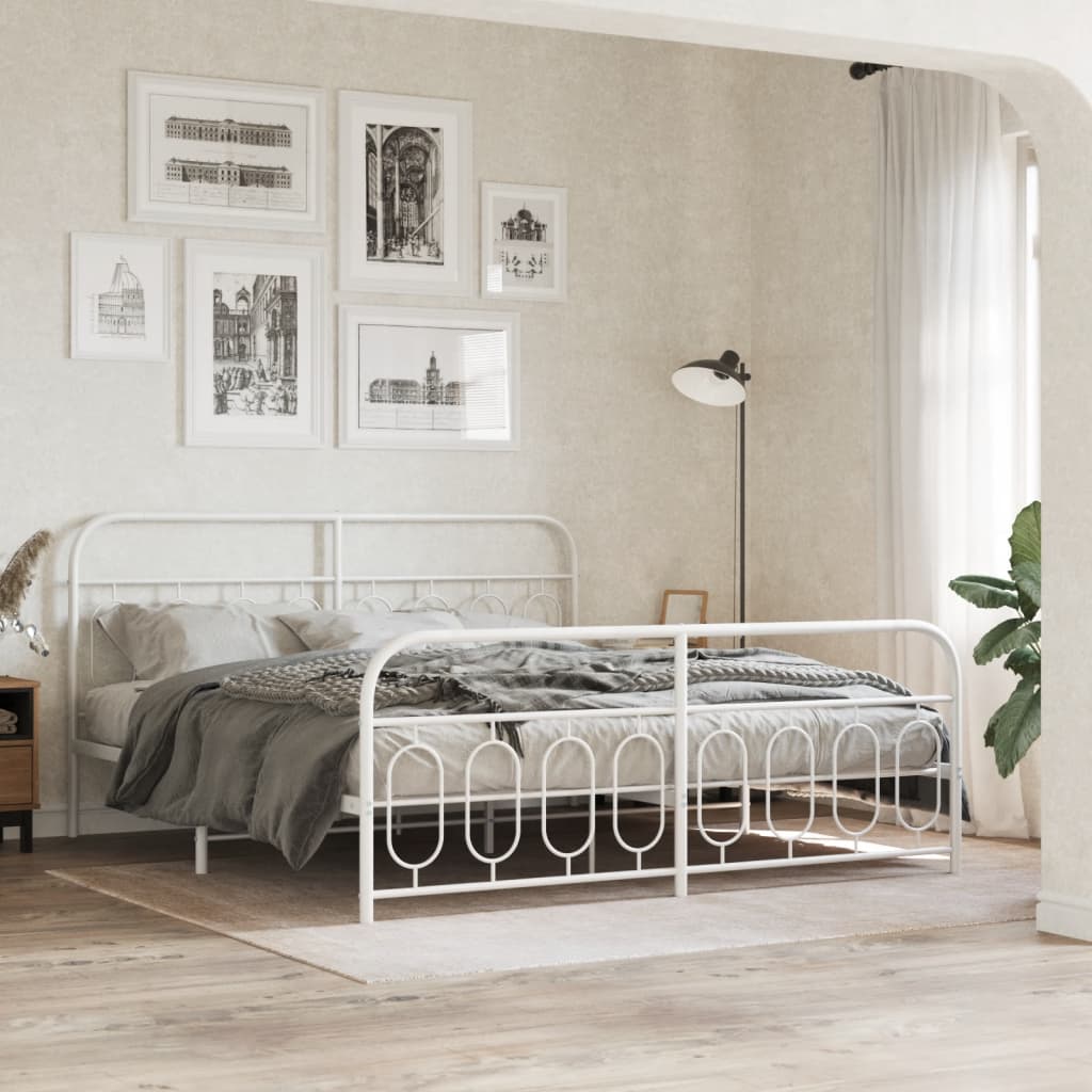 Metal Bed Frame without Mattress with Footboard White 180x200cm