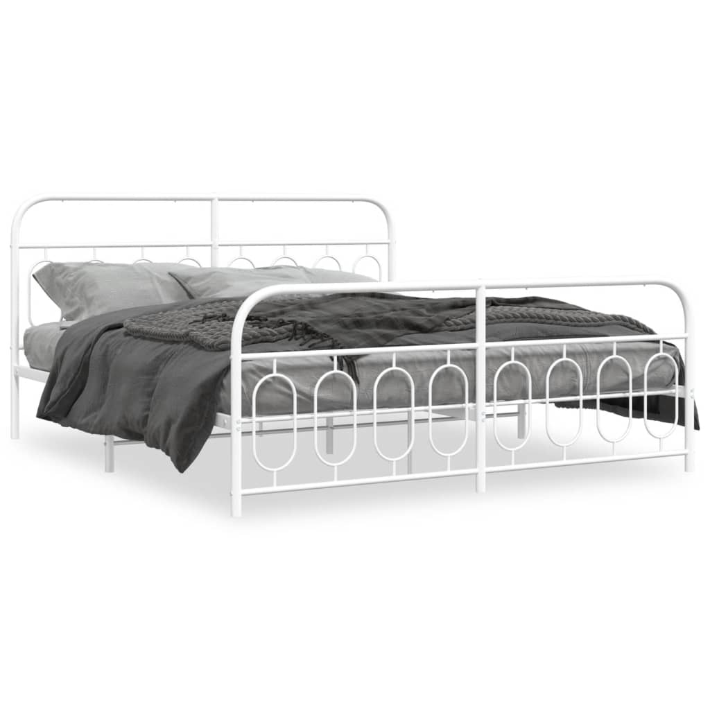 Metal Bed Frame without Mattress with Footboard White 183x213cm