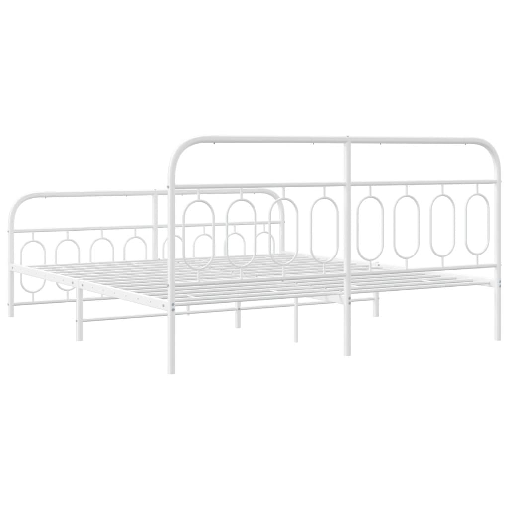 Metal Bed Frame without Mattress with Footboard White 183x213cm