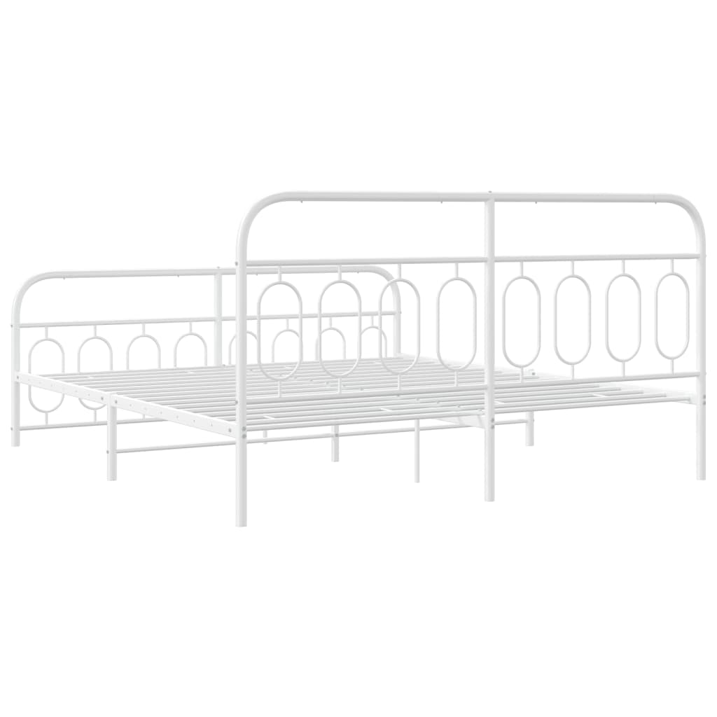 Metal Bed Frame without Mattress with Footboard White 193x203cm
