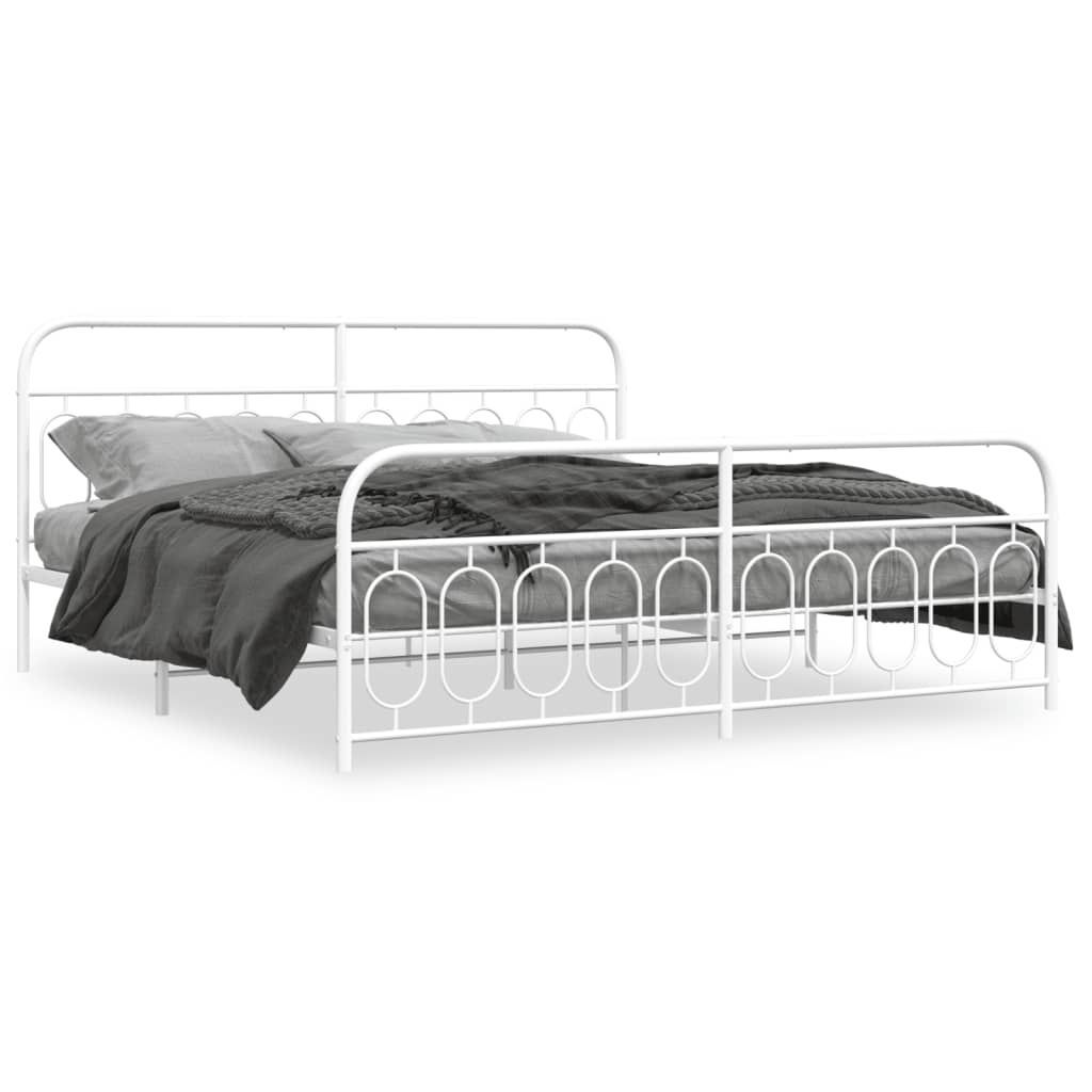 Metal Bed Frame without Mattress with Footboard White 200x200cm