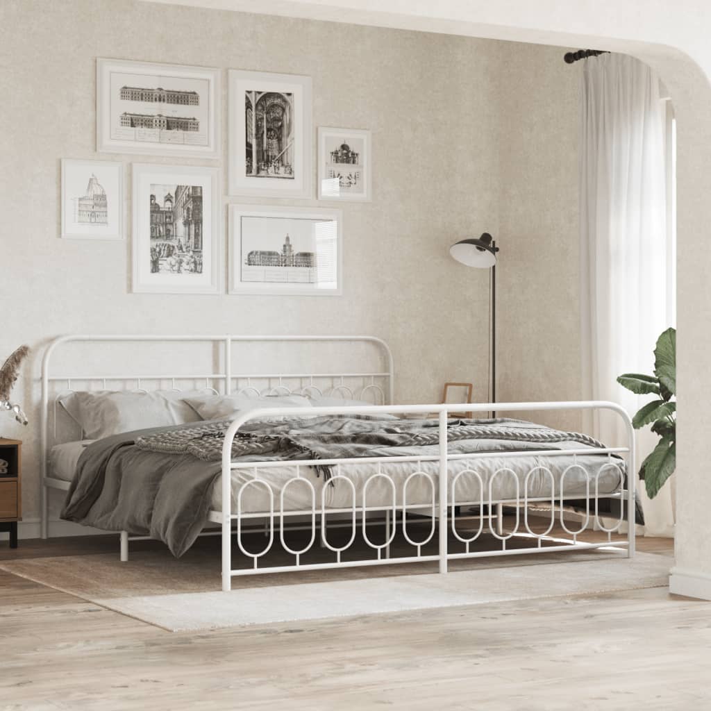 Metal Bed Frame without Mattress with Footboard White 200x200cm