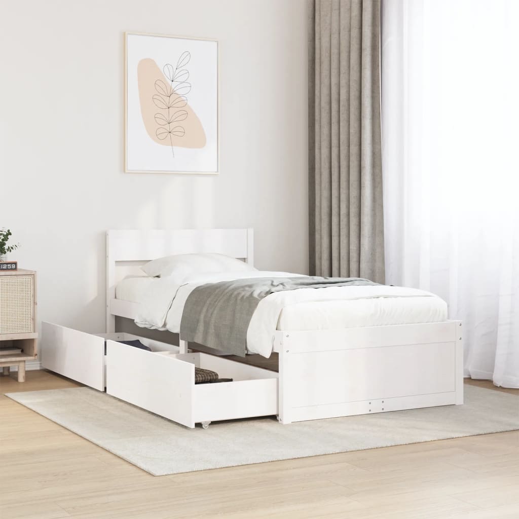 Bed Frame without Mattress White 100x200 cm Solid Wood Pine
