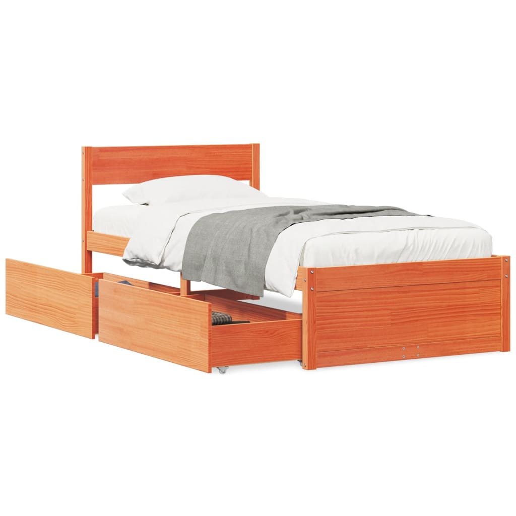 Bed Frame without Mattress Wax Brown 90x200 cm Solid Wood Pine