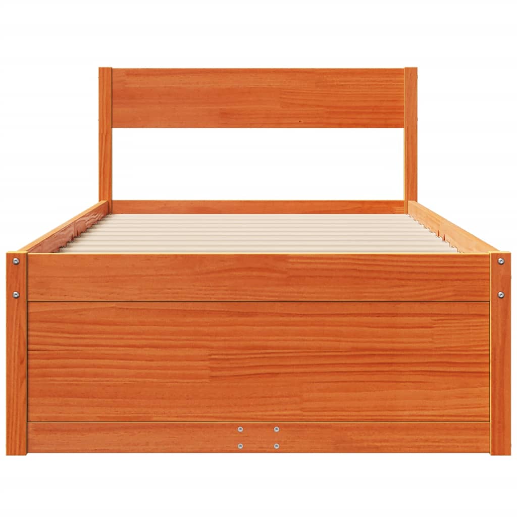 Bed Frame without Mattress Wax Brown 90x200 cm Solid Wood Pine