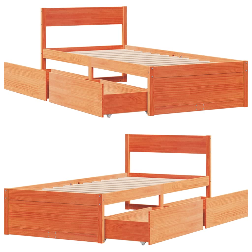 Bed Frame without Mattress Wax Brown 90x190 cm Single Solid Wood Pine