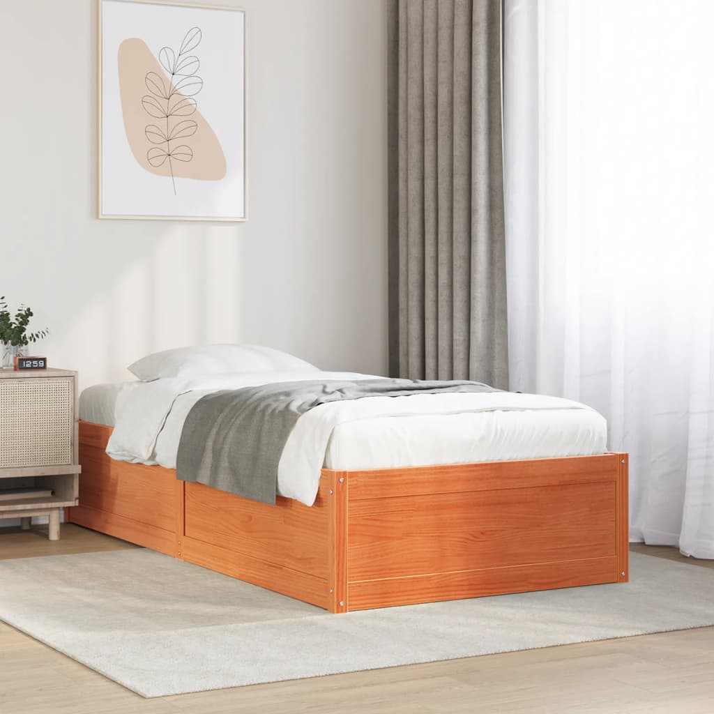Bed Frame without Mattress Wax Brown 100x200 cm Solid Wood Pine