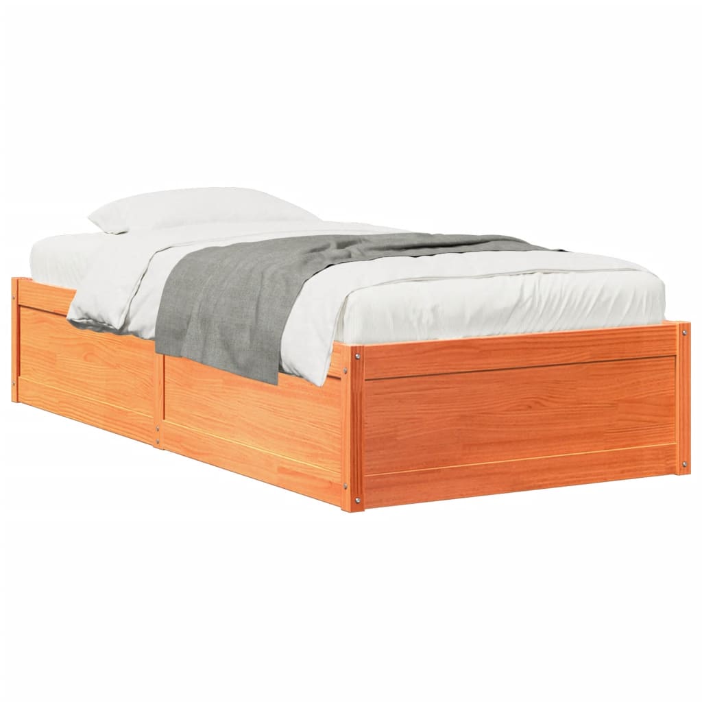 Bed Frame without Mattress Wax Brown 90x200 cm Solid Wood Pine