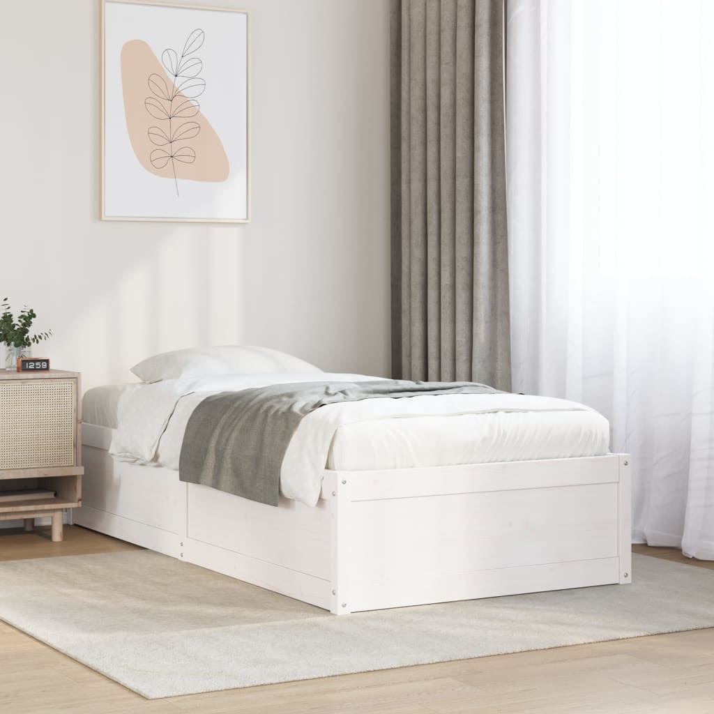 Bed Frame without Mattress White 75x190 cm Small Single Solid Wood Pine