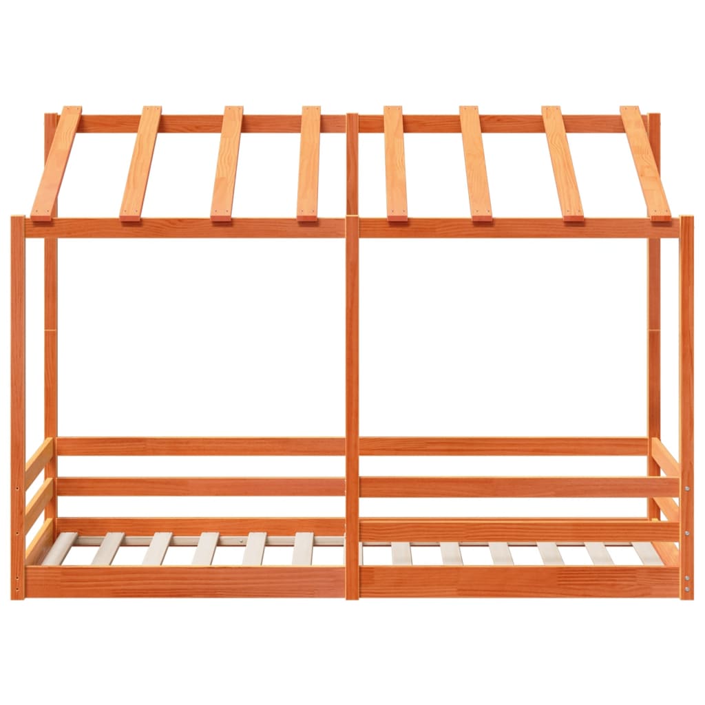 Kids' Bed with Roof Wax Brown 75x190 cm Solid Wood Pine