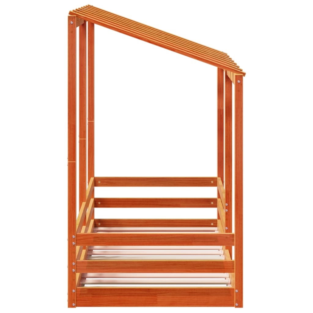 Kids' Bed with Roof Wax Brown 75x190 cm Solid Wood Pine