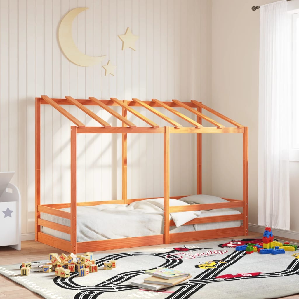 Kids' Bed with Roof Wax Brown 75x190 cm Solid Wood Pine