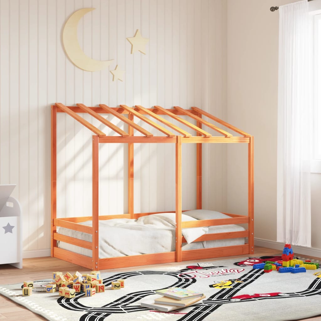 Kids' Bed with Roof Wax Brown 80x160 cm Solid Wood Pine