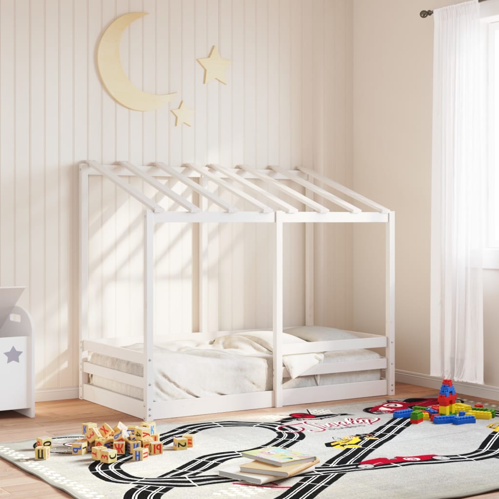 Kids' Bed with Roof White 70x140 cm Solid Wood Pine
