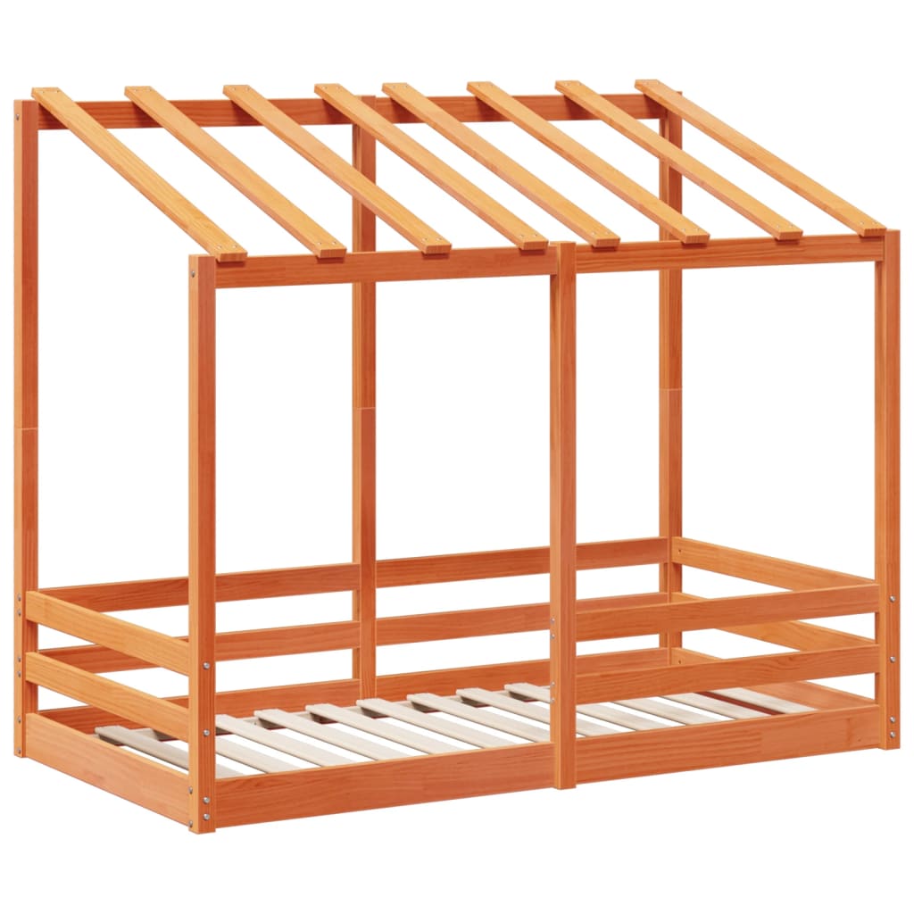 Kids' Bed with Roof Wax Brown 70x140 cm Solid Wood Pine