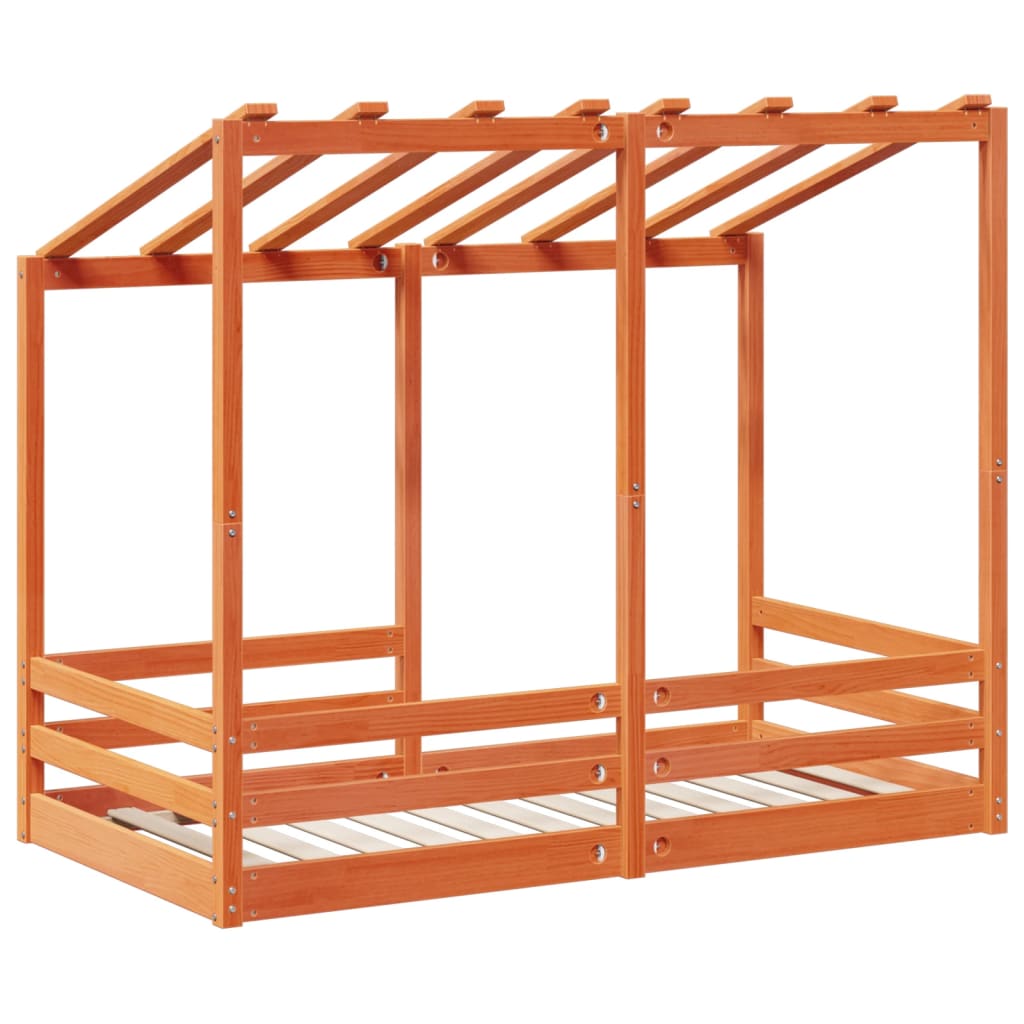 Kids' Bed with Roof Wax Brown 70x140 cm Solid Wood Pine