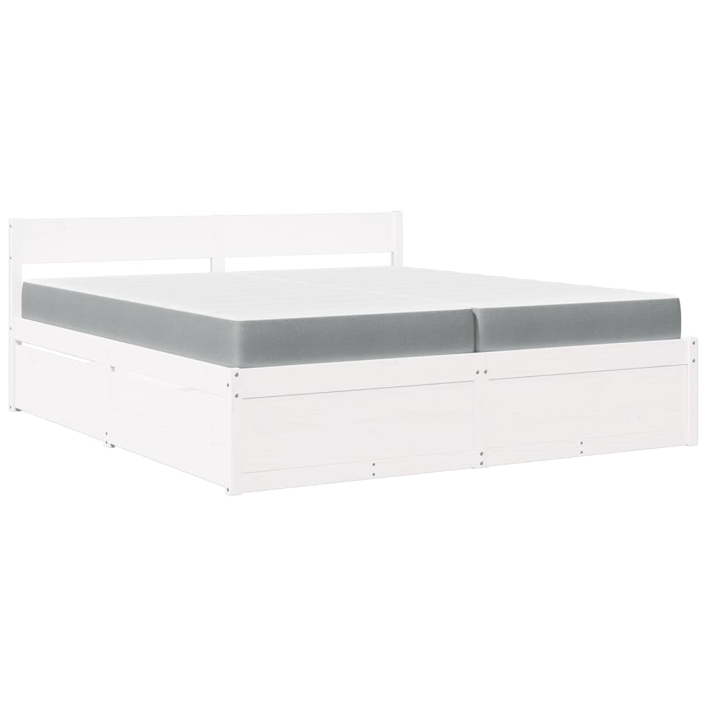 Bed with Drawers and Mattress White 200x200 cm Solid Wood Pine