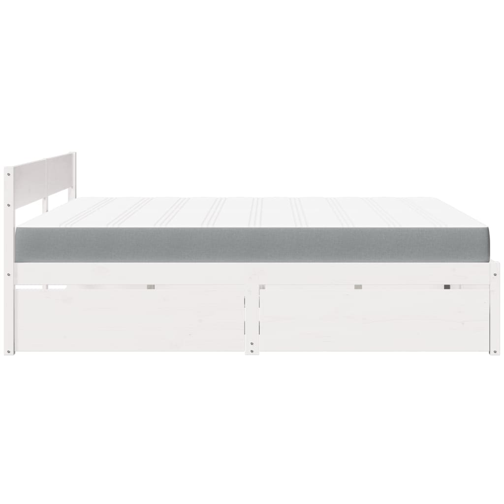 Bed with Drawers and Mattress White 200x200 cm Solid Wood Pine