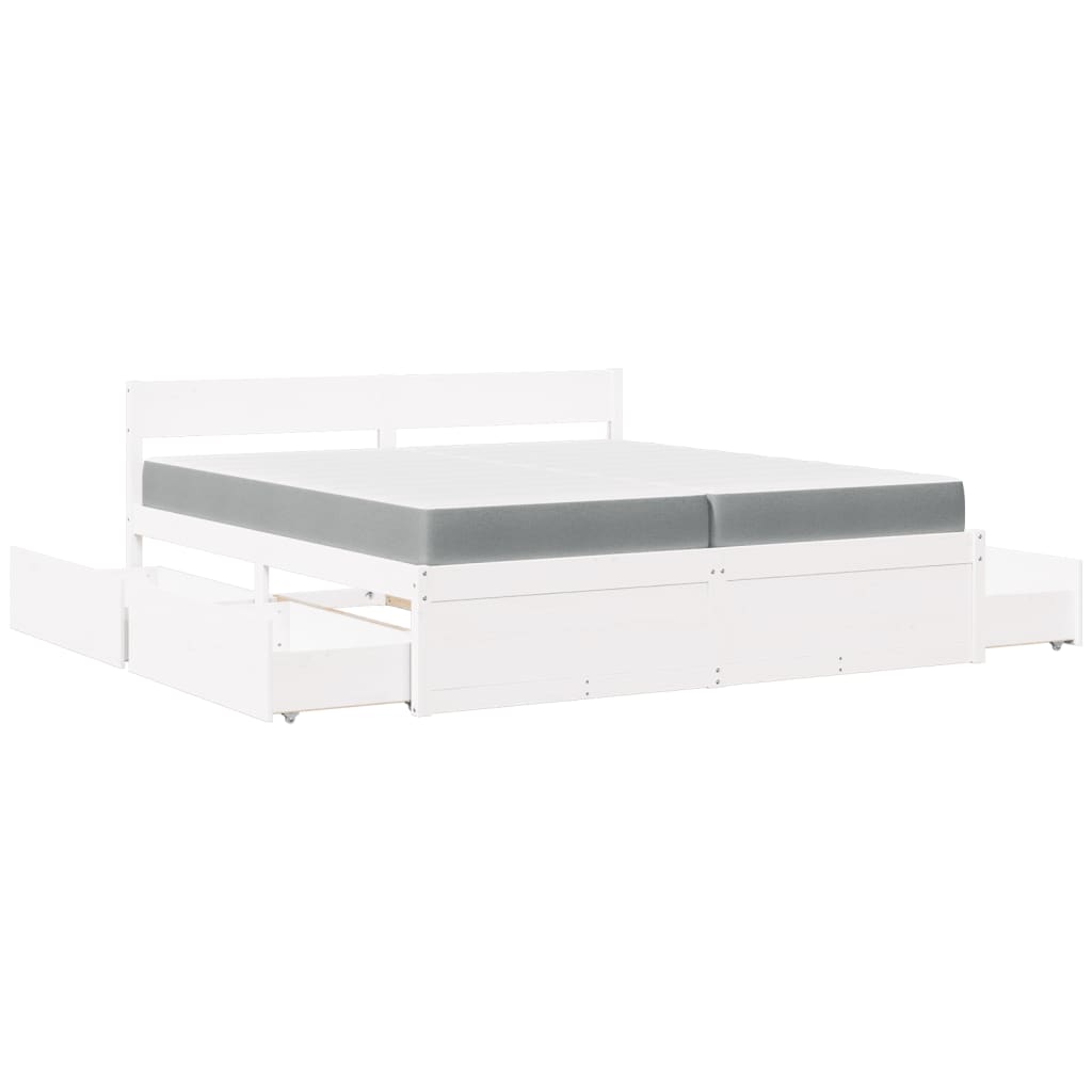 Bed with Drawers and Mattress White 200x200 cm Solid Wood Pine