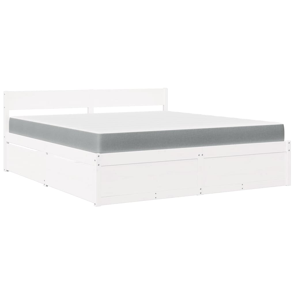 Bed with Drawers and Mattress White 180x200 cm Super King Solid Wood Pine