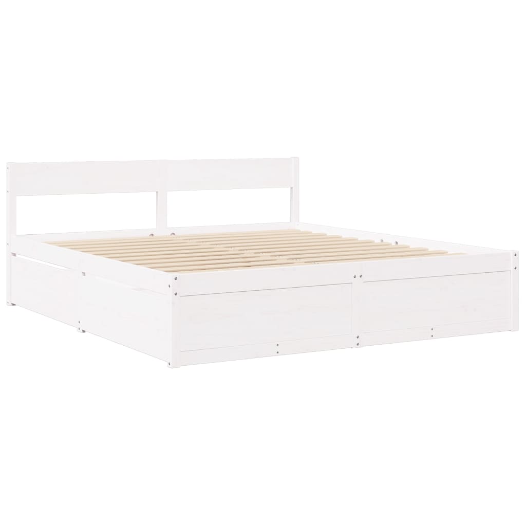 Bed with Drawers and Mattress White 180x200 cm Super King Solid Wood Pine
