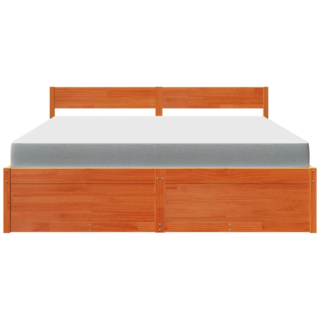 Bed with Drawers and Mattress Wax Brown 180x200 cm Super King Solid Wood Pine