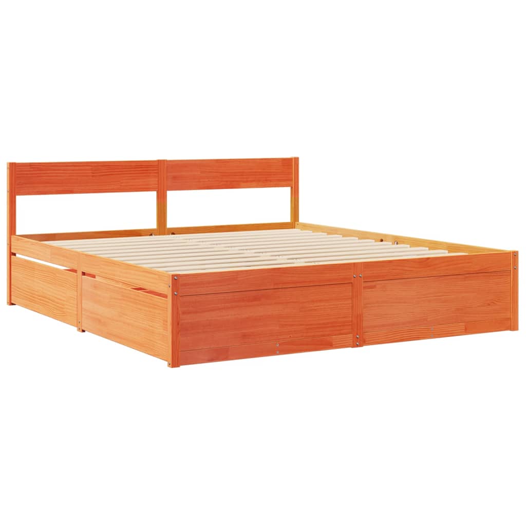 Bed with Drawers and Mattress Wax Brown 180x200 cm Super King Solid Wood Pine