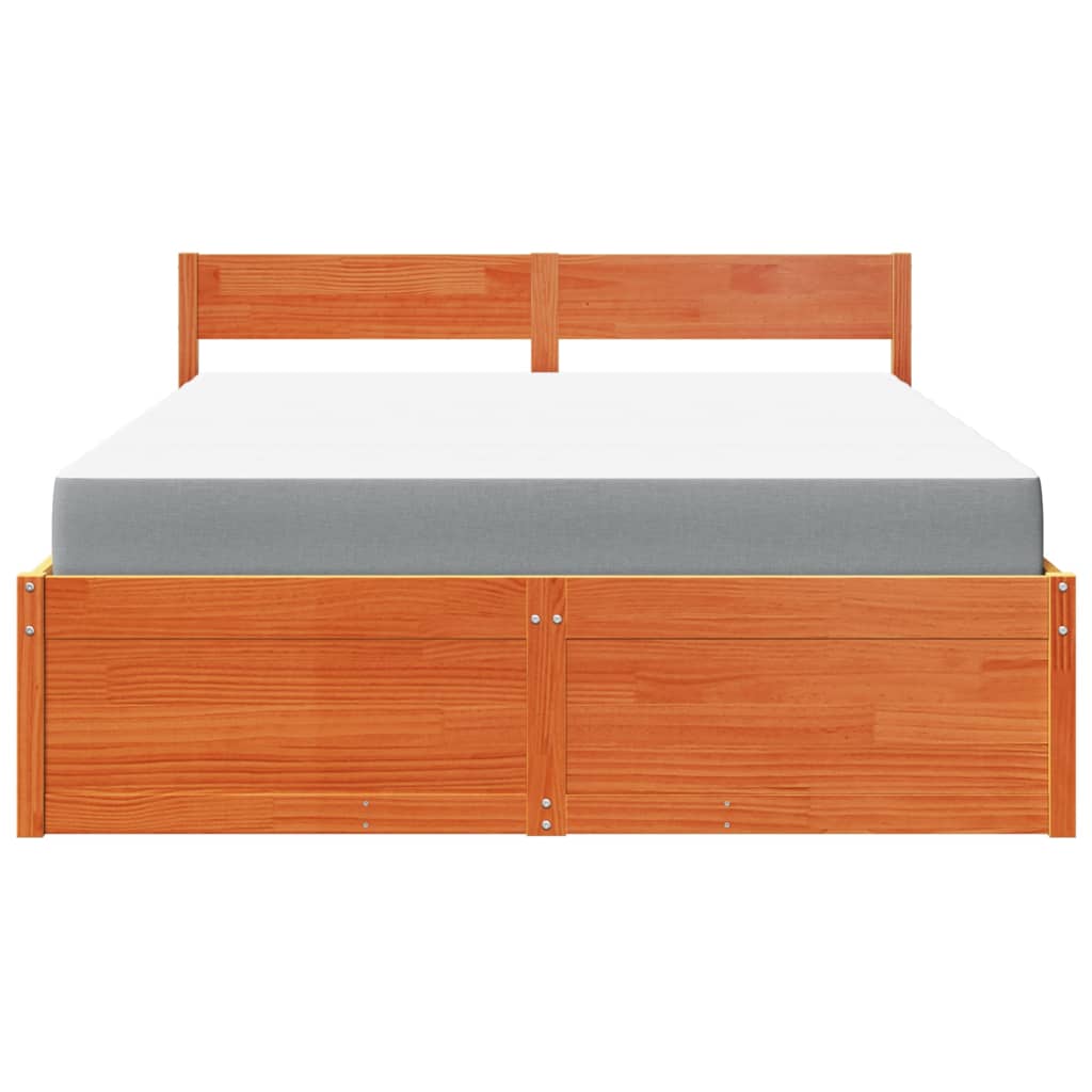 Bed with Drawers and Mattress Wax Brown 160x200 cm Solid Wood Pine