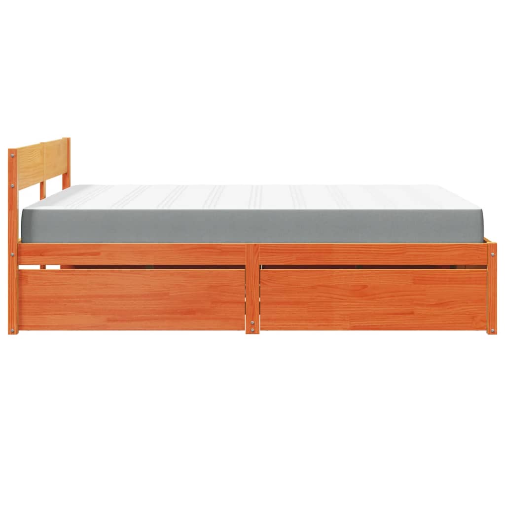 Bed with Drawers and Mattress Wax Brown 160x200 cm Solid Wood Pine