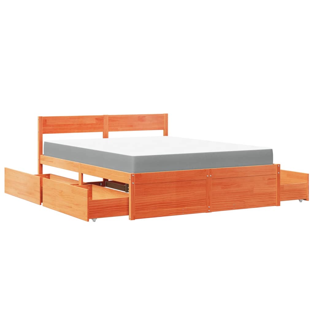 Bed with Drawers and Mattress Wax Brown 160x200 cm Solid Wood Pine