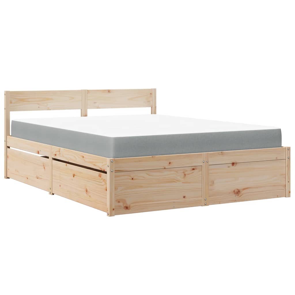 Bed with Drawers and Mattress 140x200 cm Solid Wood Pine