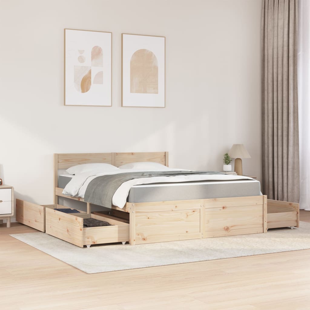 Bed with Drawers and Mattress 140x200 cm Solid Wood Pine