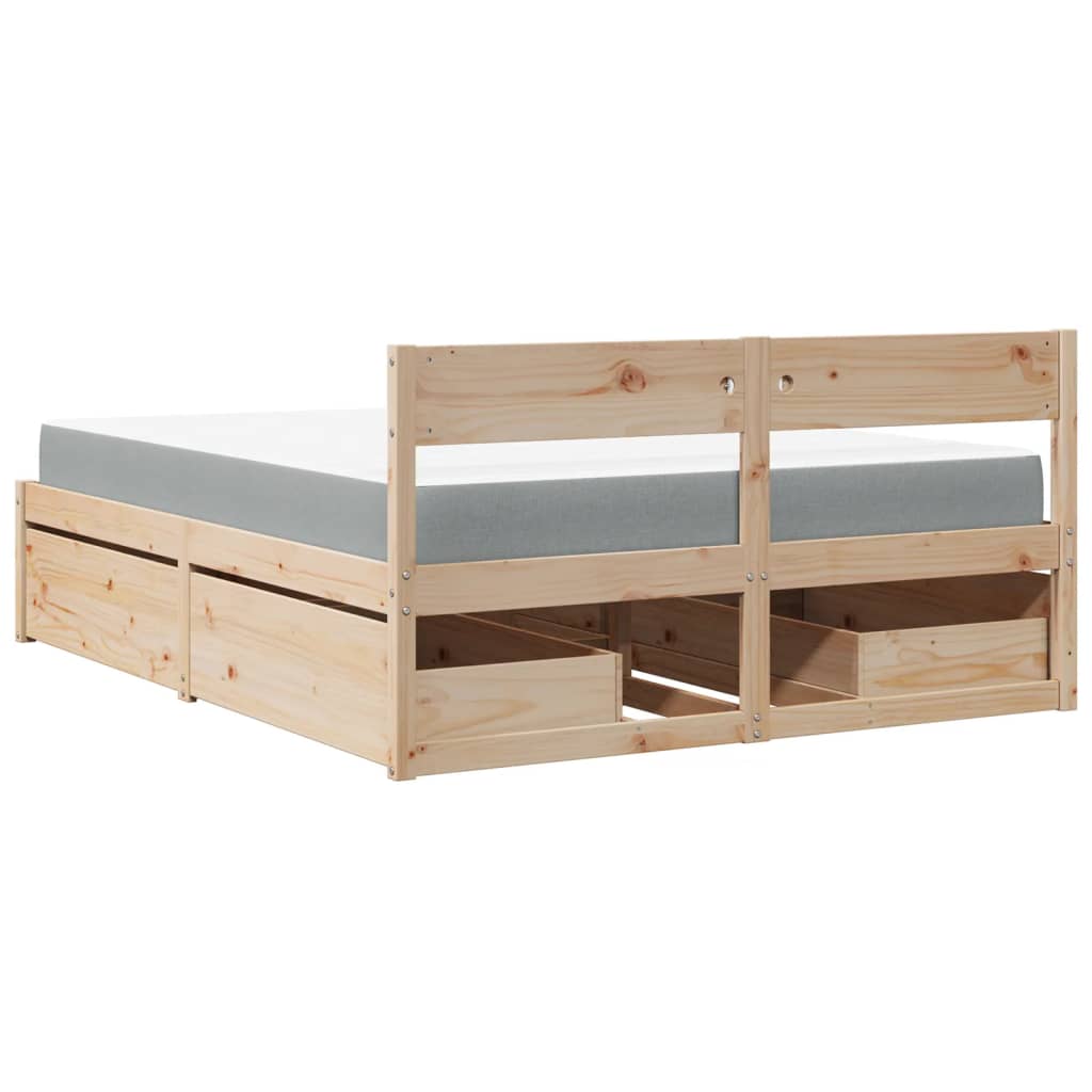 Bed with Drawers and Mattress 140x200 cm Solid Wood Pine